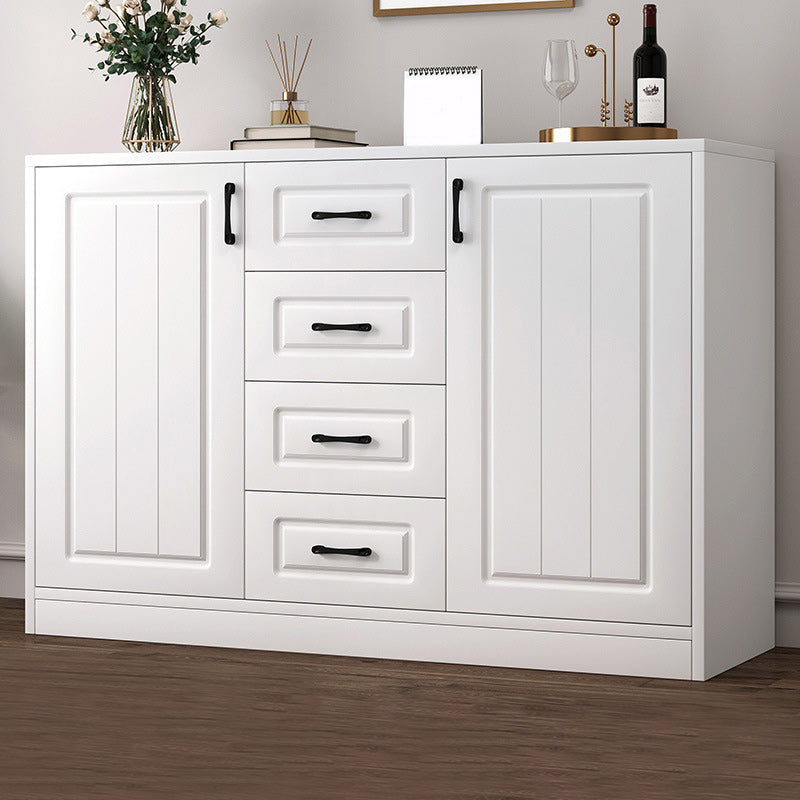 Contemporary White Wooden Accent Cabinet with Doors and Drawers
