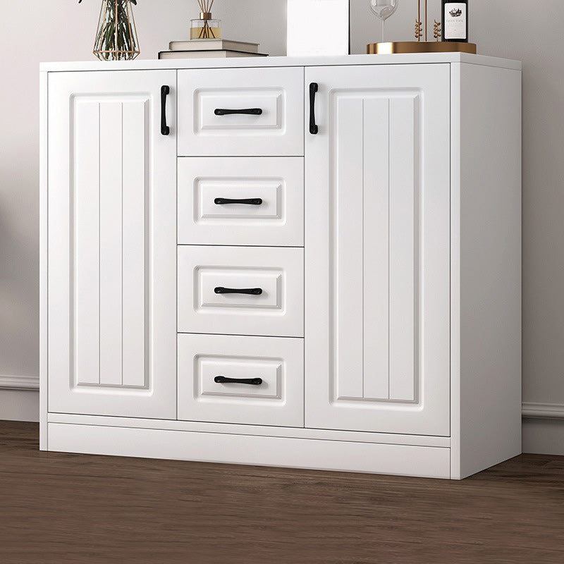 Contemporary White Wooden Accent Cabinet with Doors and Drawers