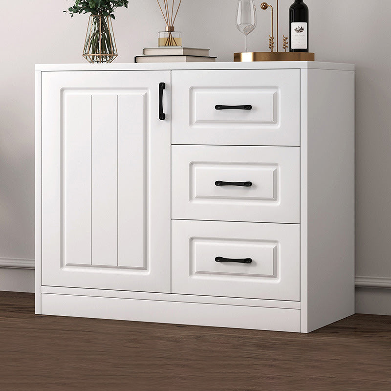 Contemporary White Wooden Accent Cabinet with Doors and Drawers