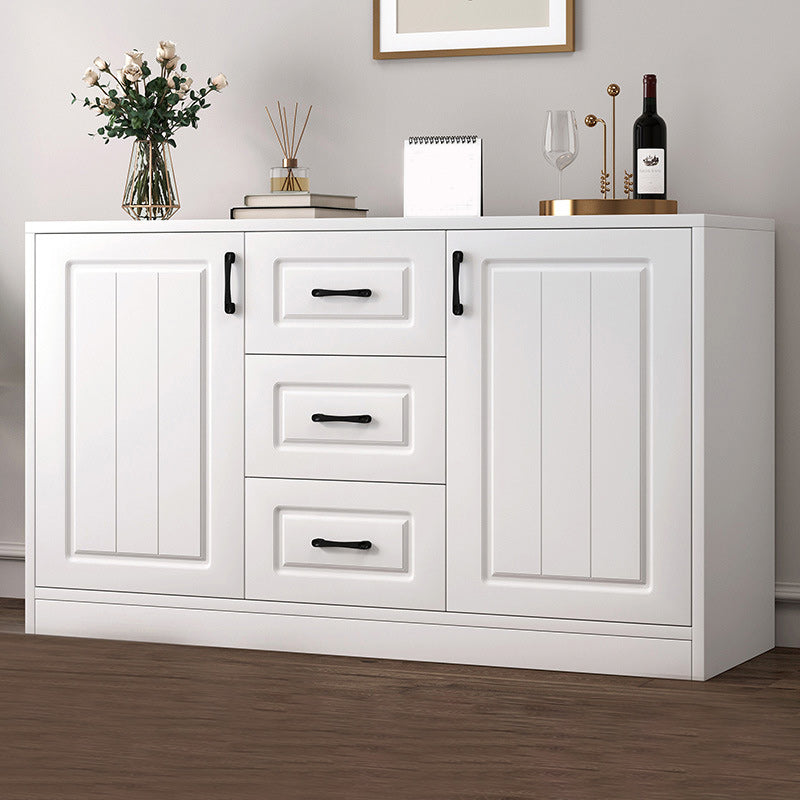 Contemporary White Wooden Accent Cabinet with Doors and Drawers
