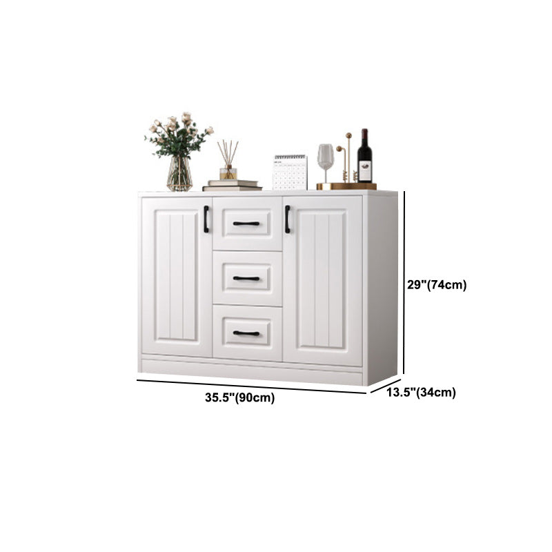 Contemporary White Wooden Accent Cabinet with Doors and Drawers