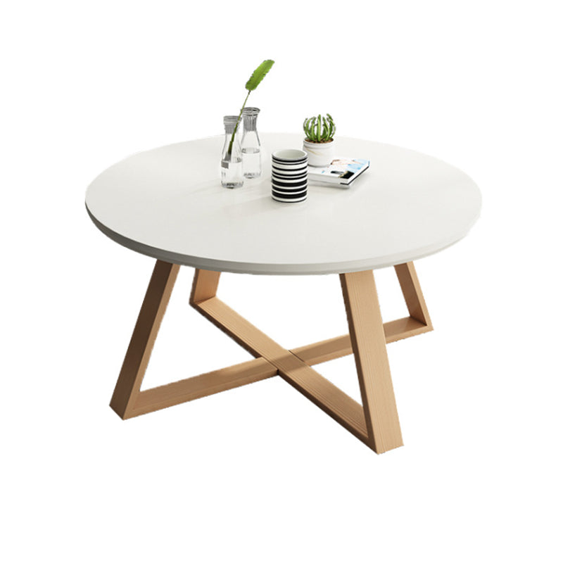 Contemporary Round Wood Coffee Table Cross Legs Cocktail Table