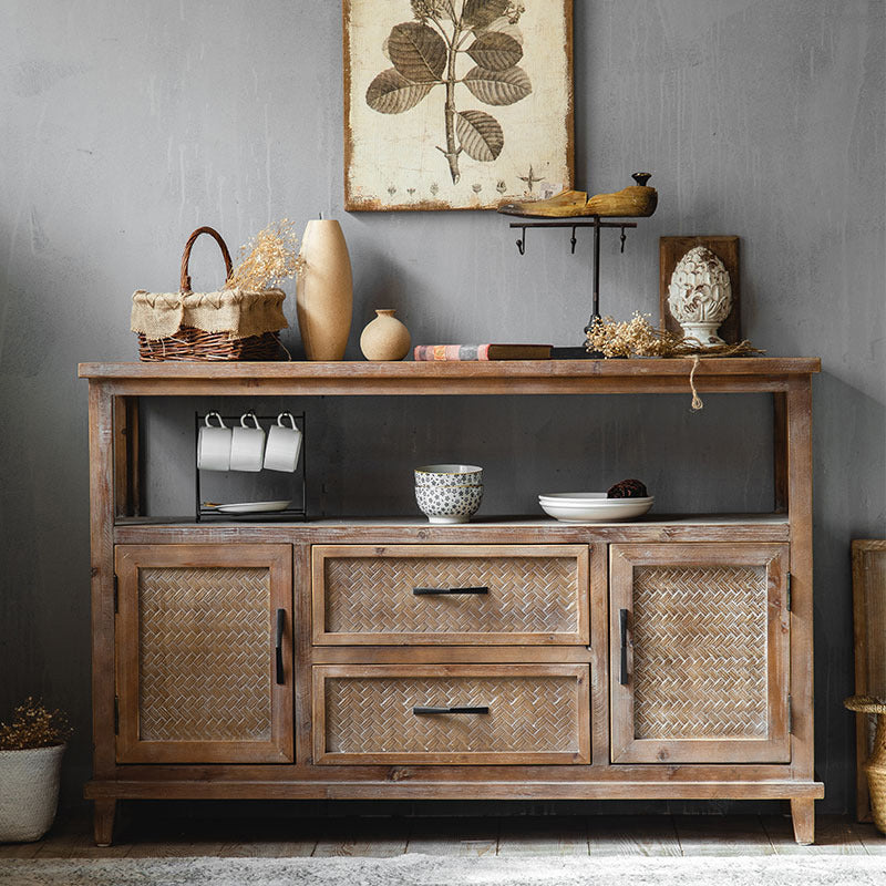 Industrial Wooden Cabinet with Doors and Drawers Distressed Wood Cabinet