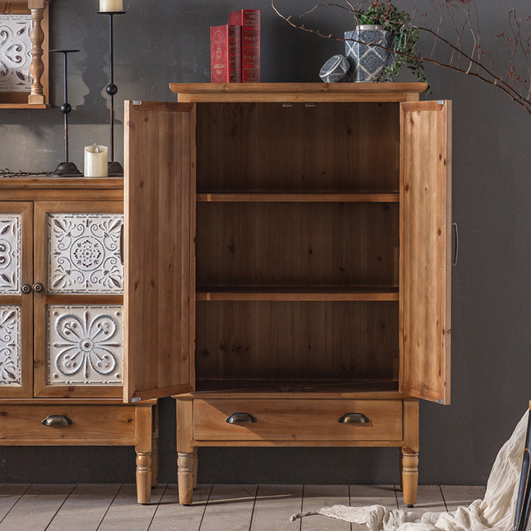Industrial Wooden Cabinet with Turned Legs and Drawers in Brown