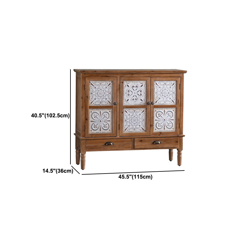 Industrial Wooden Cabinet with Turned Legs and Drawers in Brown