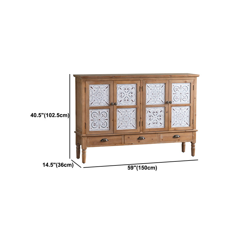 Industrial Wooden Cabinet with Turned Legs and Drawers in Brown