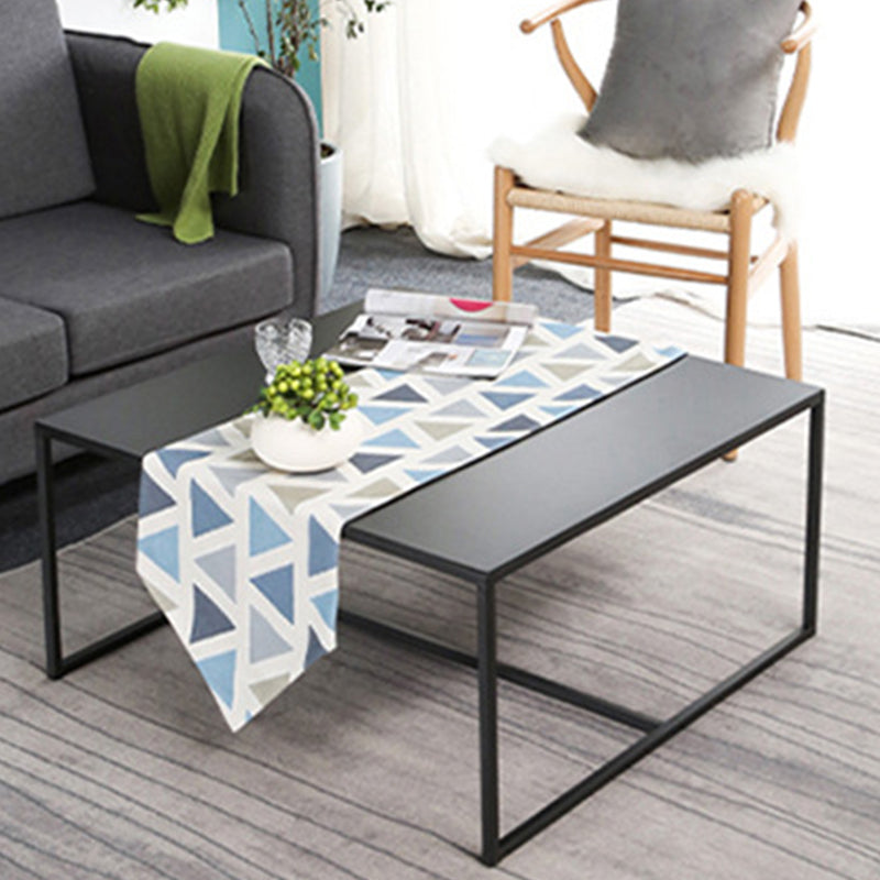 Mid-Century Modern Iron Square Coffee Table with Trestle Base Cocktail Table