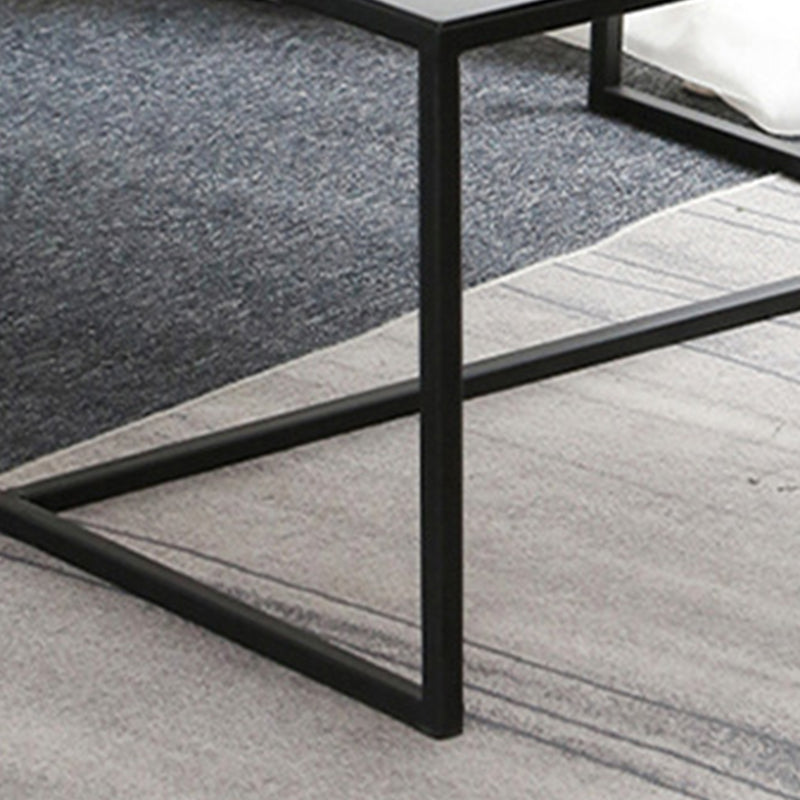Mid-Century Modern Iron Square Coffee Table with Trestle Base Cocktail Table
