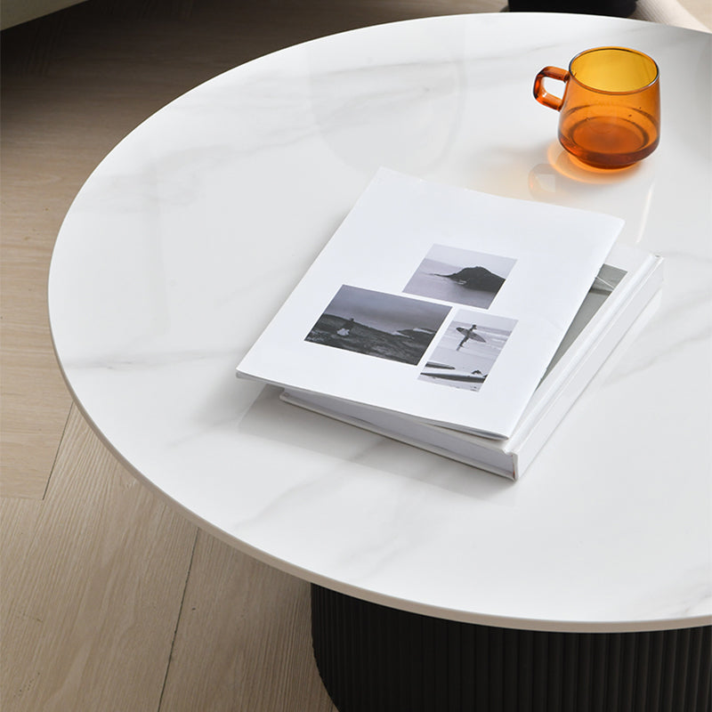 Slate Round Coffee Table Pedestal Cocktail Table Set in White