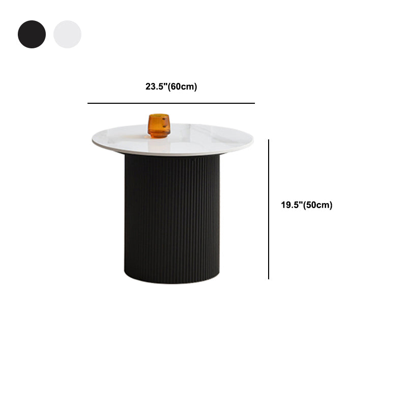 Slate Round Coffee Table Pedestal Cocktail Table Set in White