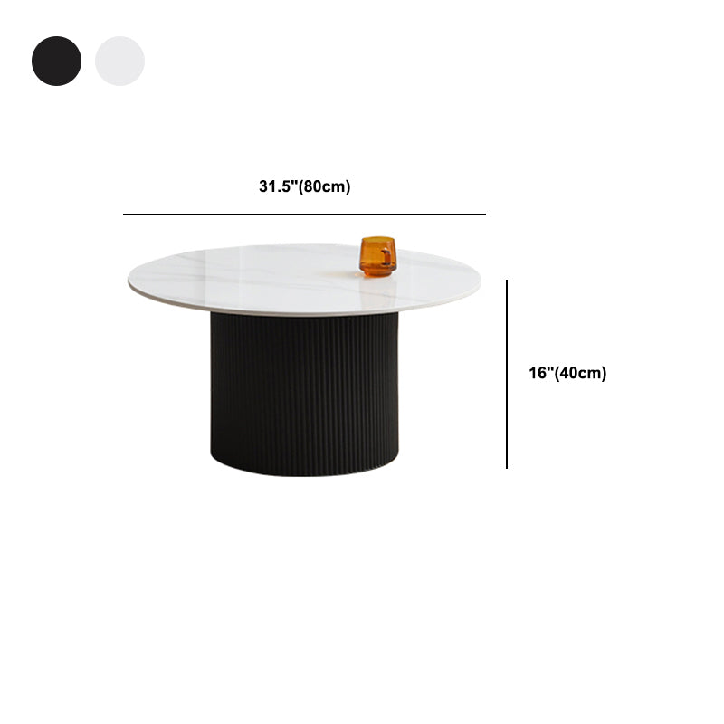 Slate Round Coffee Table Pedestal Cocktail Table Set in White