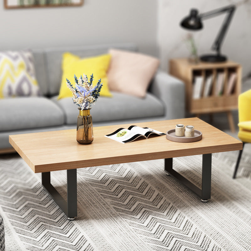 Scandinavian Rectangle Cocktail Table with Solid Wood Top and Iron Sled Base
