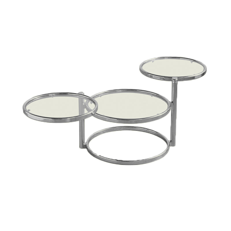 Extendable Coffee Table Glass with Round Top and Stainless Steel Base