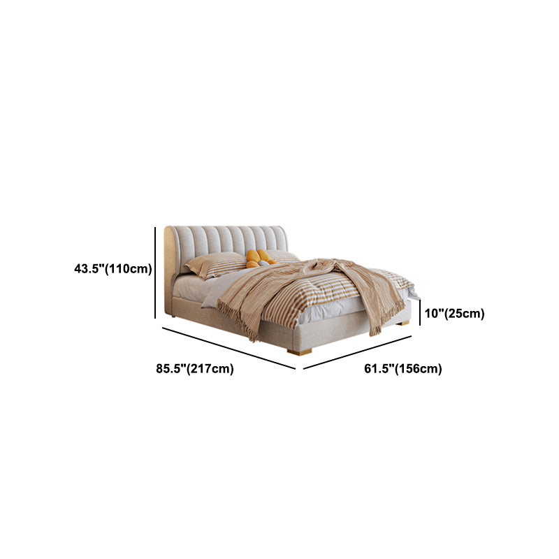 Beige Upholstered Headboard Bed Rectangular Panel Solid Wood Bed