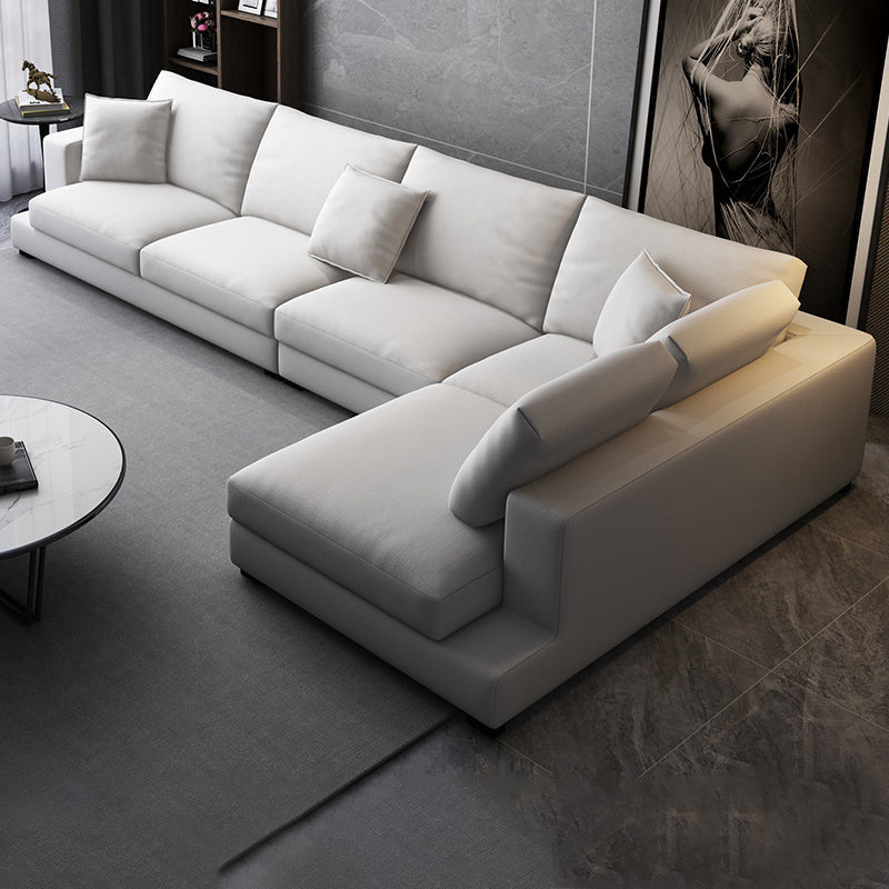 Fabric Pillow Back Sectional Sofa Square Arm Sectional in Gray