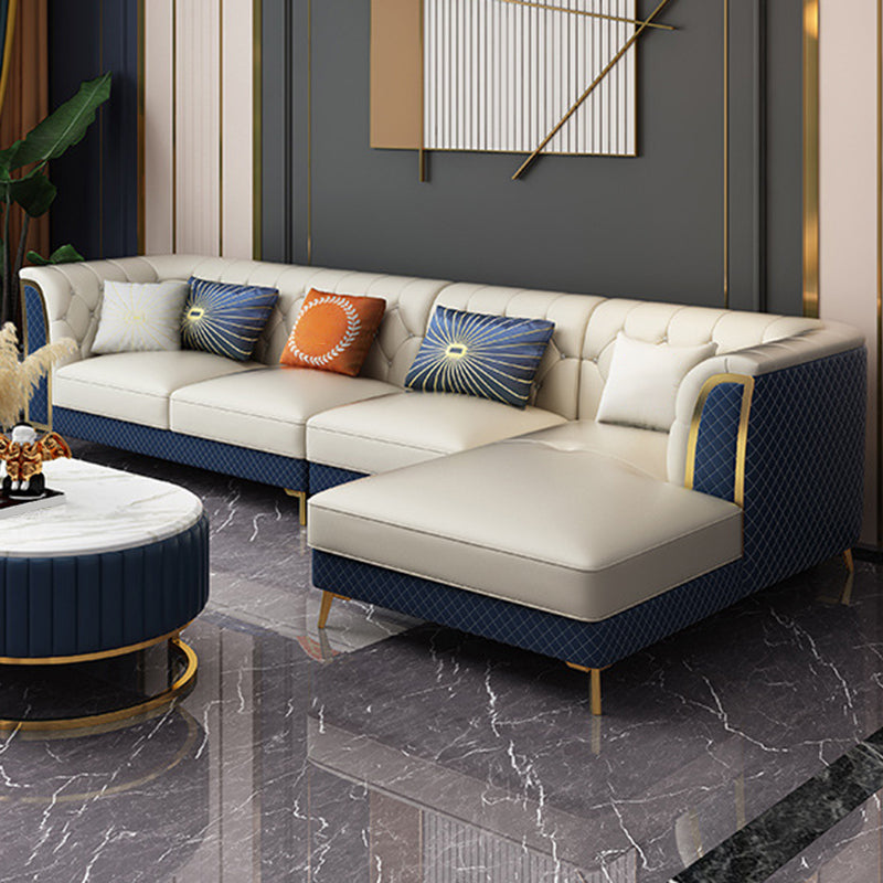 Faux Leather Luxurious Sectional Sofa Tufted Flared Arm Sectional