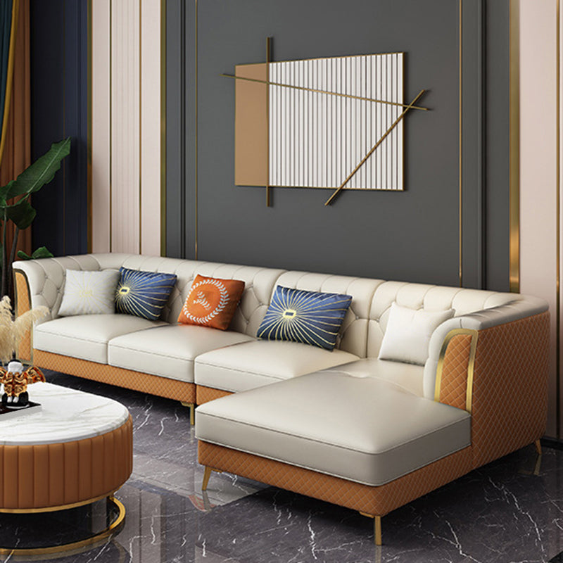 Faux Leather Luxurious Sectional Sofa Tufted Flared Arm Sectional