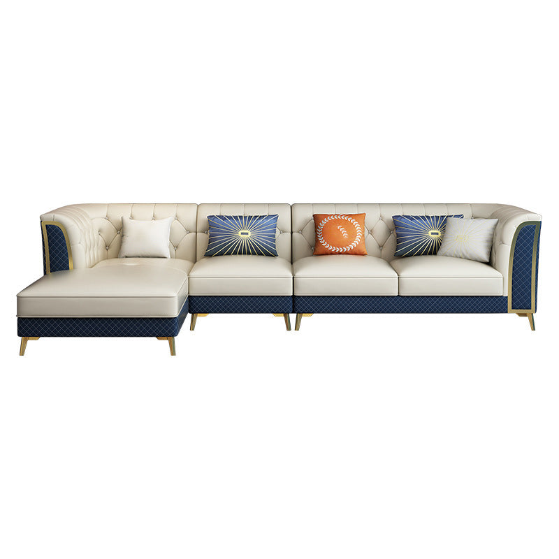 Faux Leather Luxurious Sectional Sofa Tufted Flared Arm Sectional