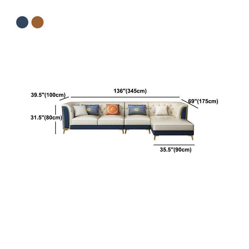 Faux Leather Luxurious Sectional Sofa Tufted Flared Arm Sectional