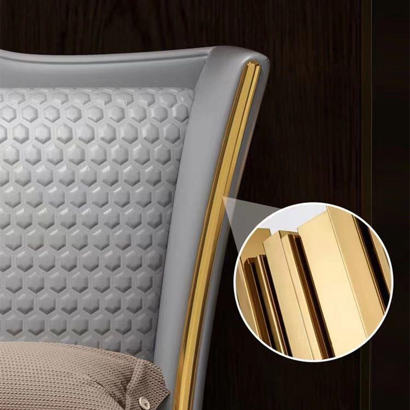 Glam Pine Wood Upholstered Headboard Rectangular Wingback Bed