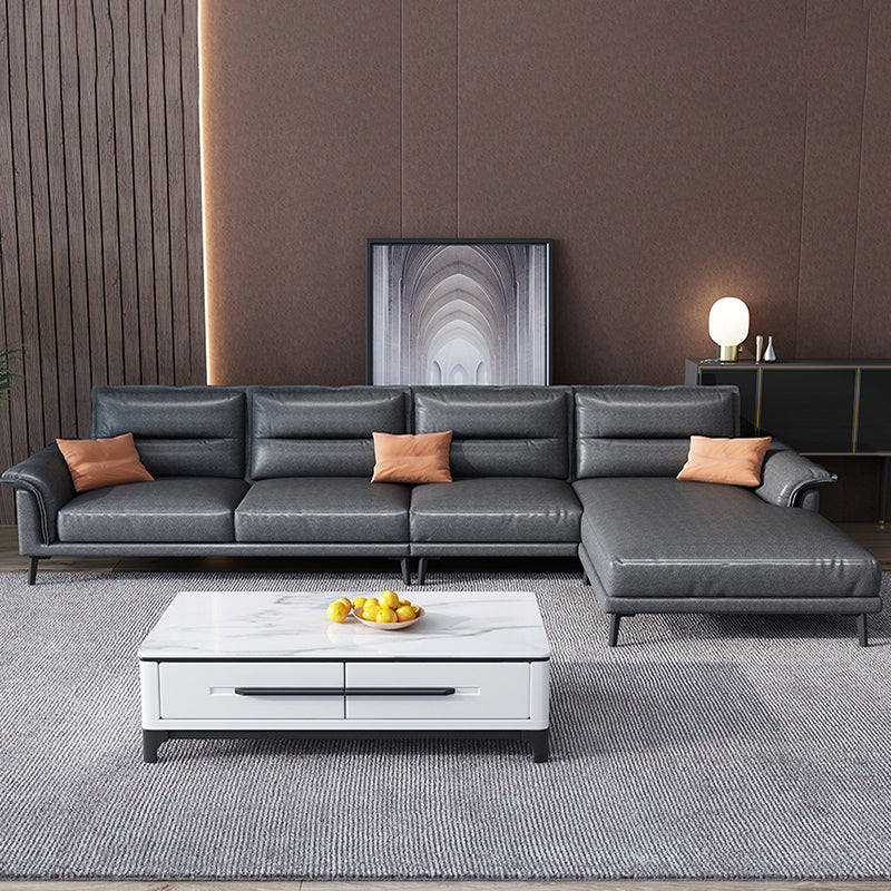 Contemporary Black 4-seat Sectional Loose Back Sectional Sofa