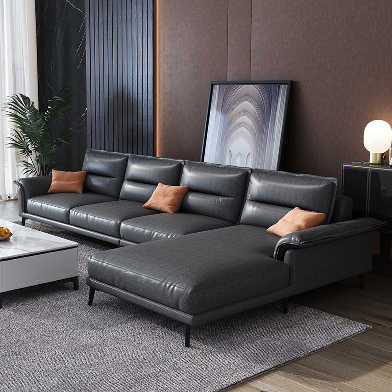 Contemporary Black 4-seat Sectional Loose Back Sectional Sofa