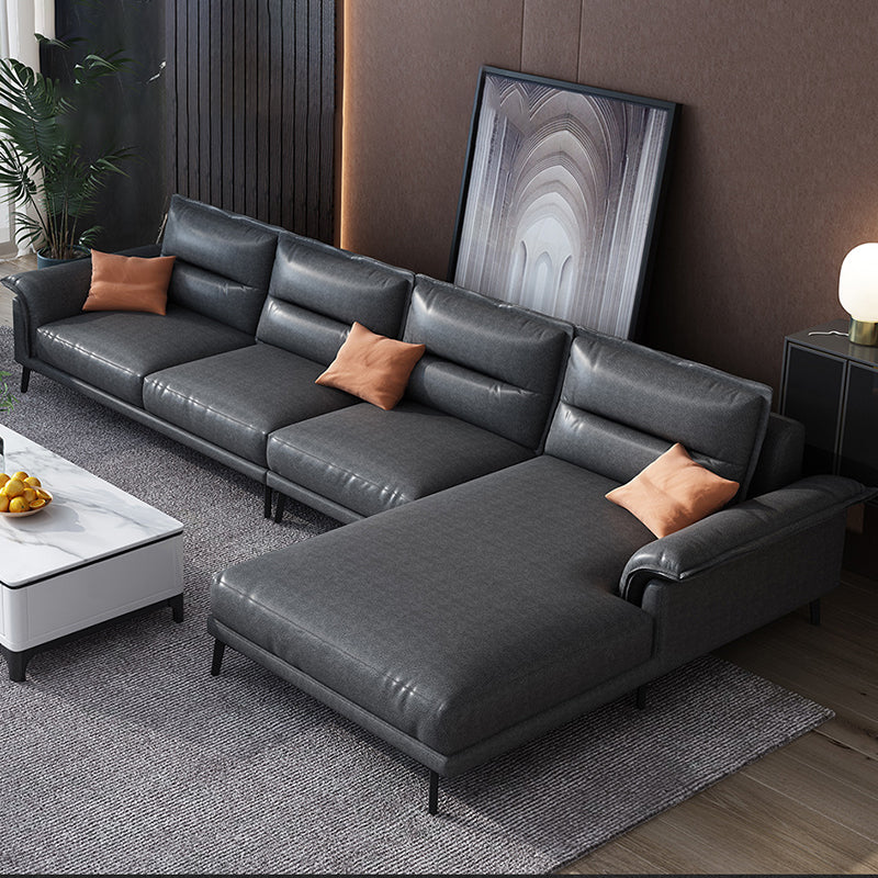Contemporary Black 4-seat Sectional Loose Back Sectional Sofa