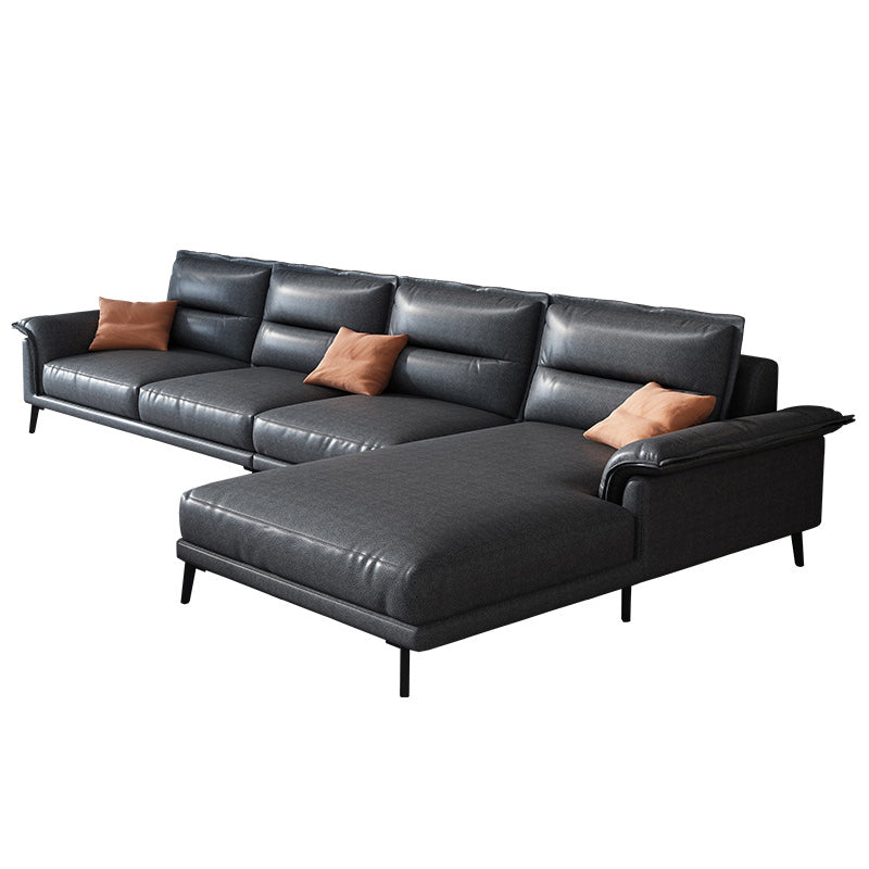 Contemporary Black 4-seat Sectional Loose Back Sectional Sofa