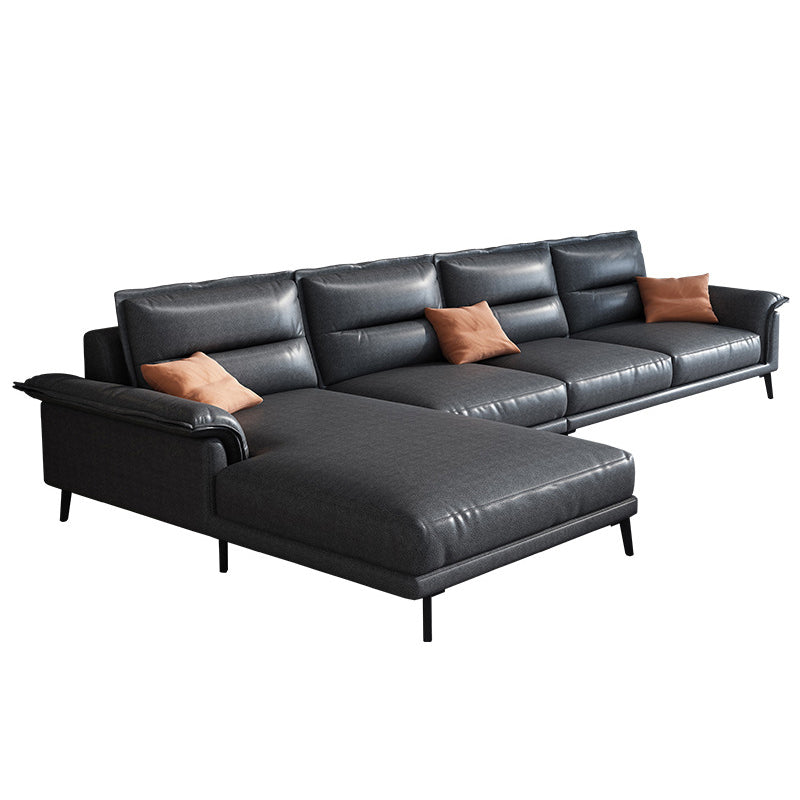 Contemporary Black 4-seat Sectional Loose Back Sectional Sofa