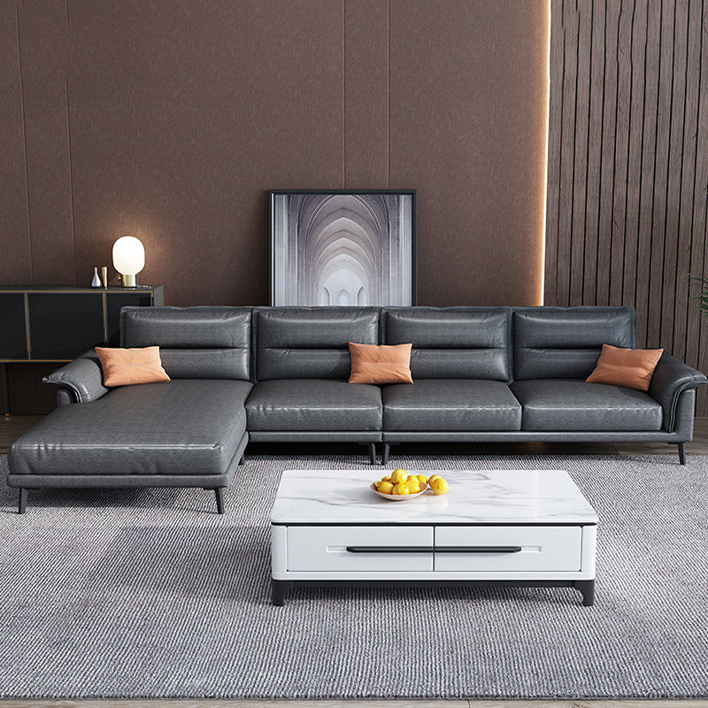 Contemporary Black 4-seat Sectional Loose Back Sectional Sofa
