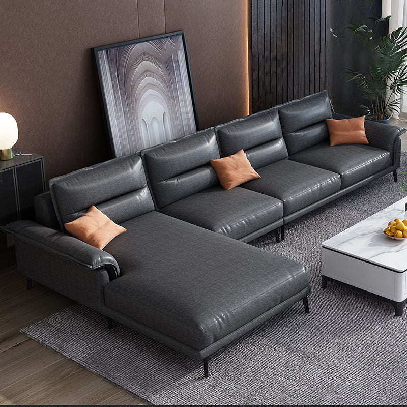Contemporary Black 4-seat Sectional Loose Back Sectional Sofa