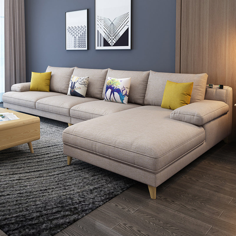 Brown 4-seater Slipcovered Sectional Sofa Pillow Top Arm Sectional