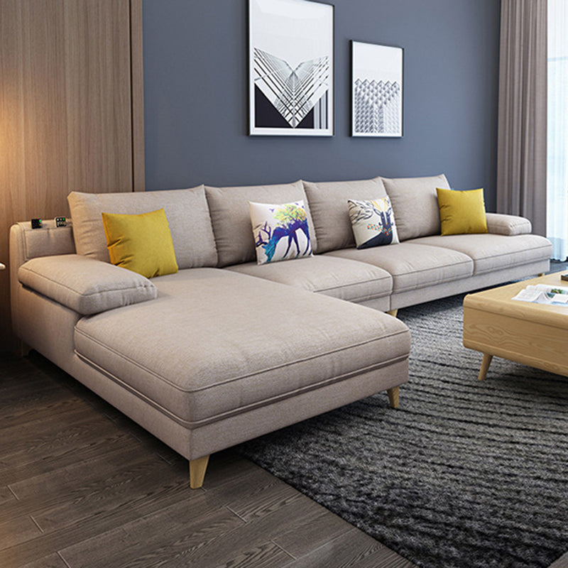 Brown 4-seater Slipcovered Sectional Sofa Pillow Top Arm Sectional