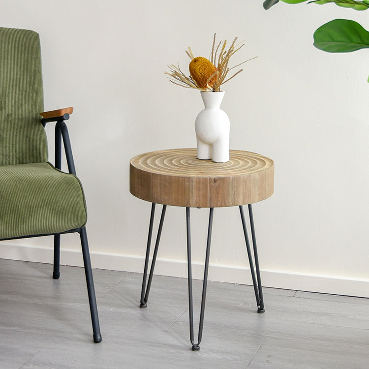 Round Sold Wooden Coffee Table with Black Base and Brone Top