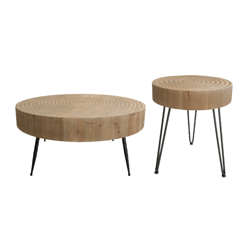 Round Sold Wooden Coffee Table with Black Base and Brone Top