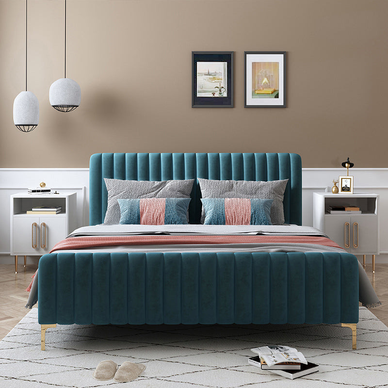 Glam Style Bed Frame Solid Color Standard Bed with Headboard