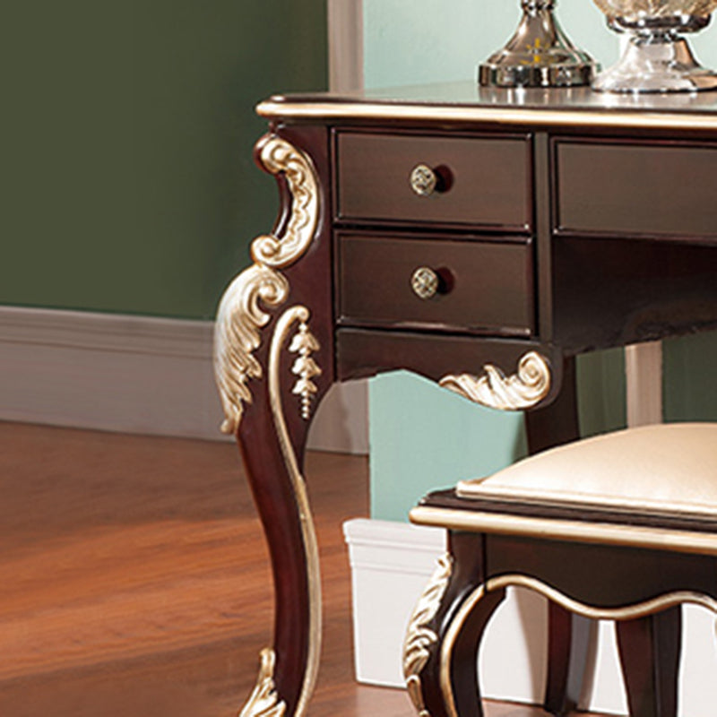 Brown Makeup Counter with Mirror 19.68" Wide Wood Vanity Tables with 5 Drawers