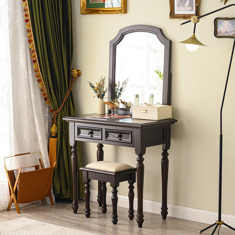 Ash Brown Vanity Set with Mirror 17.71" Wide Wood Vanity Tables with 2 Drawers