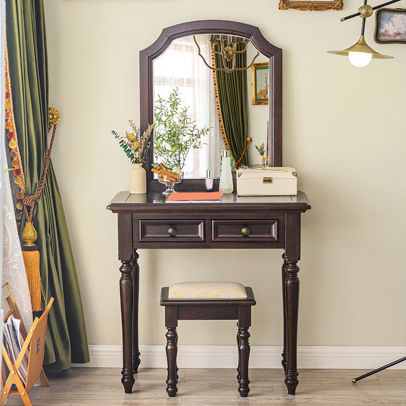 Ash Brown Vanity Set with Mirror 17.71" Wide Wood Vanity Tables with 2 Drawers