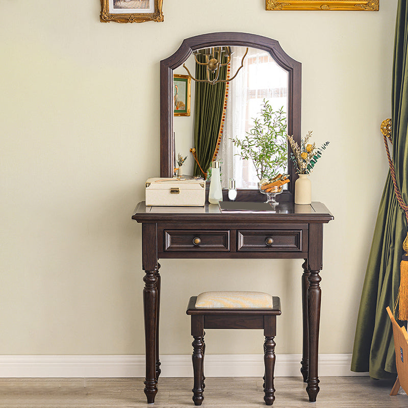 Ash Brown Vanity Set with Mirror 17.71" Wide Wood Vanity Tables with 2 Drawers