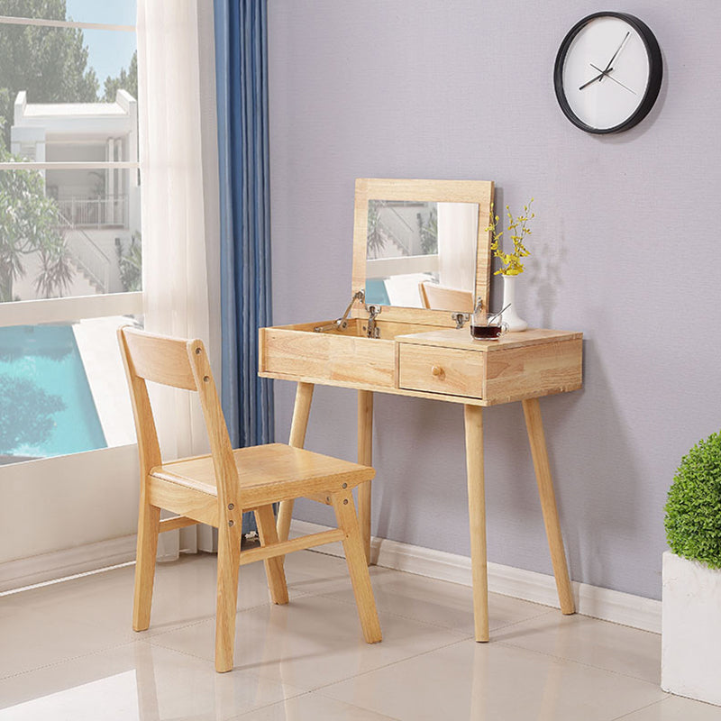 Brown Vanity Set with Mirror 15.74" Wide Wood Vanity Tables with Drawers