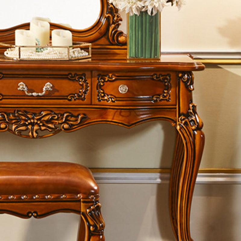 17.71" Wide Brown Vanity Set with Mirror Wood Vanity Tables with 3 Storage Drawers