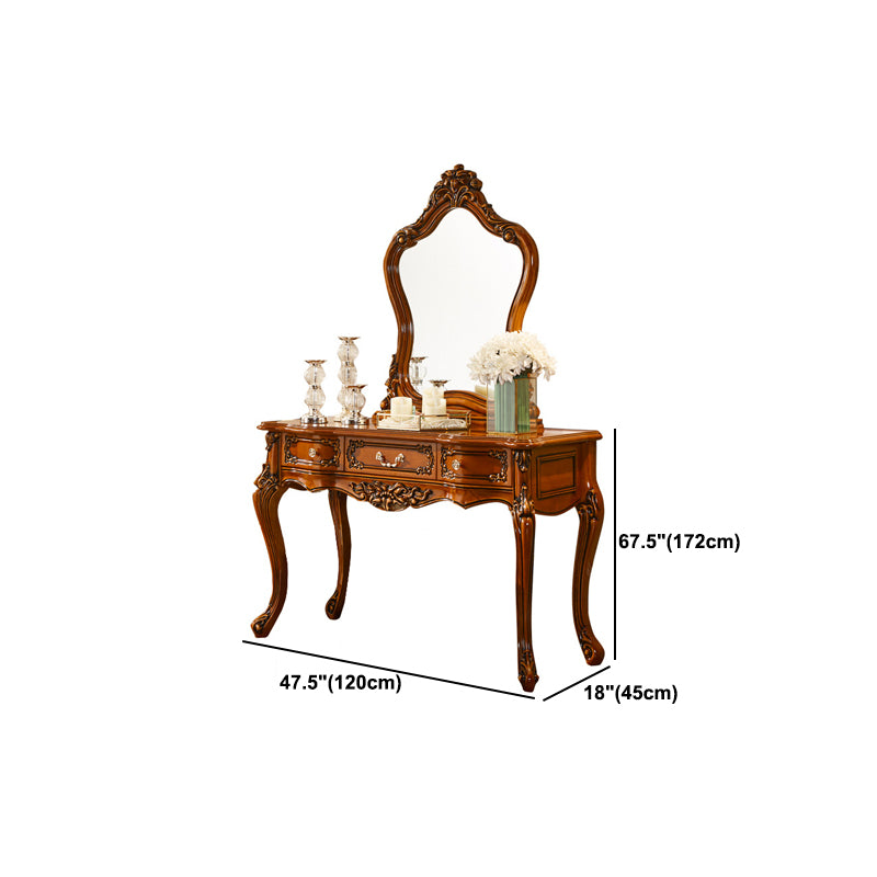 17.71" Wide Brown Vanity Set with Mirror Wood Vanity Tables with 3 Storage Drawers