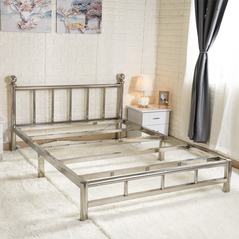 Silver Modern Steel Bed Rectangular Standard Bed with Metal Legs