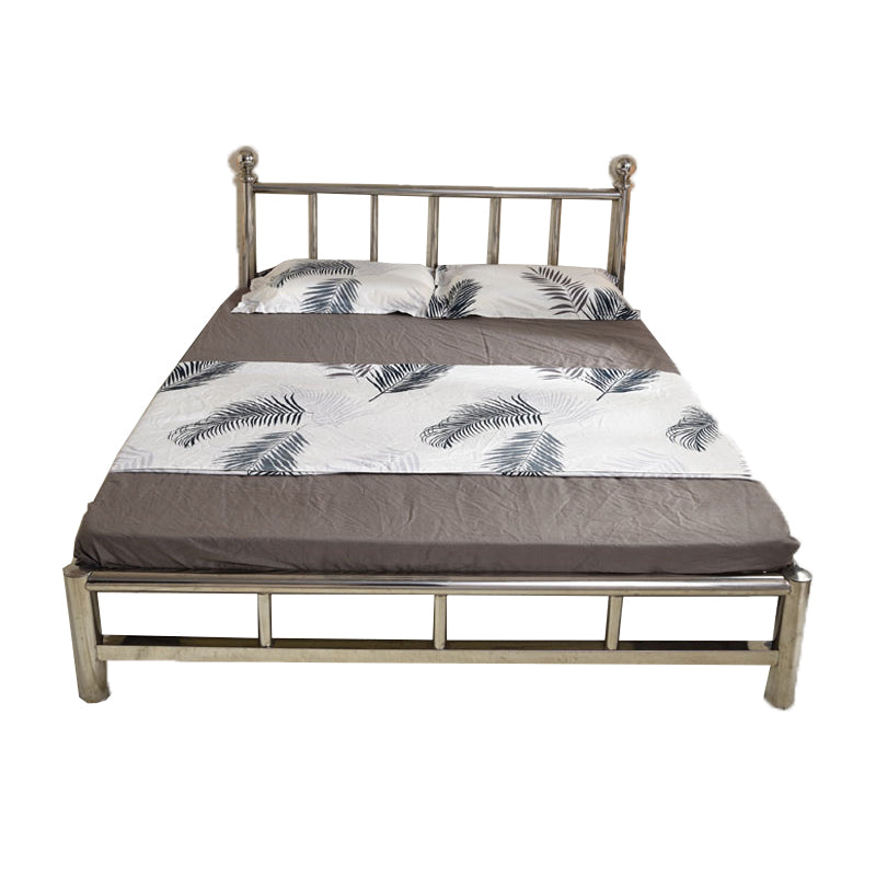 Silver Modern Steel Bed Rectangular Standard Bed with Metal Legs