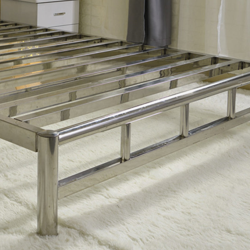 Silver Modern Steel Bed Rectangular Standard Bed with Metal Legs