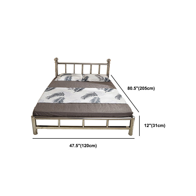Silver Modern Steel Bed Rectangular Standard Bed with Metal Legs