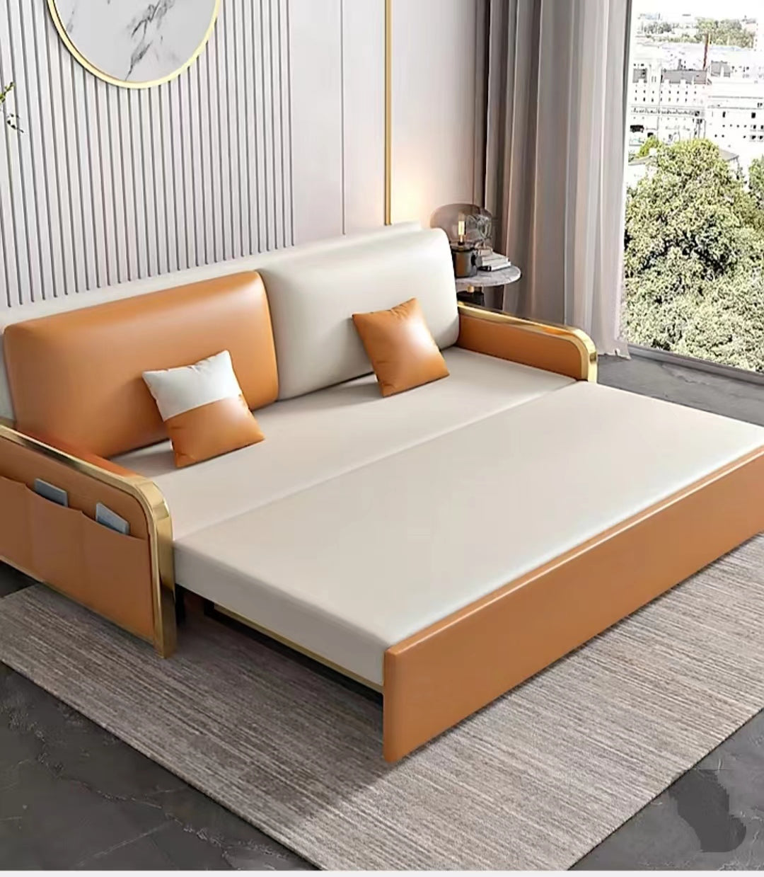 34.6" H Contemporary Faux Leather Armless Sofa Bed for Living Room