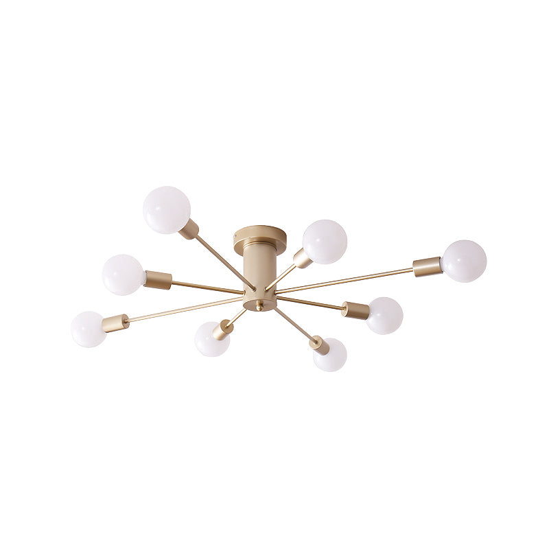 8/10 lumières exposées Semi-encastrées, éclairage industriel en métal doré, luminaire monté au plafond pour le salon