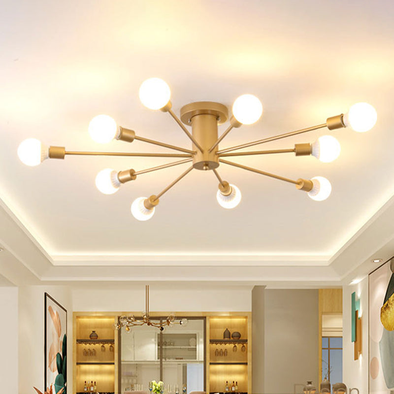 8/10 lumières exposées Semi-encastrées, éclairage industriel en métal doré, luminaire monté au plafond pour le salon